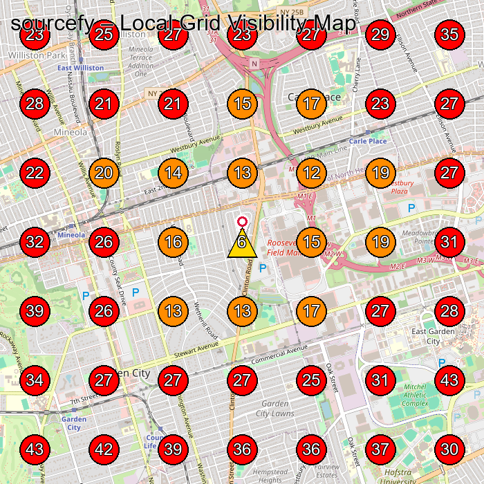 sourcefy GeoGrid visibility map for Piano Store in Carle Place